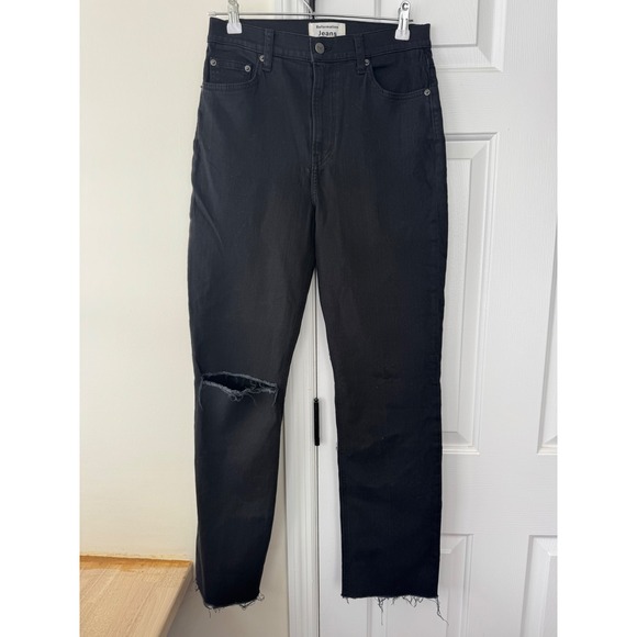 Reformation Denim - Reformation‎ Liza High Straight Jean Black Destroyed Distressed Raw Hem Size 28